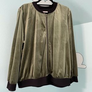 Olive green velour bomber jacket